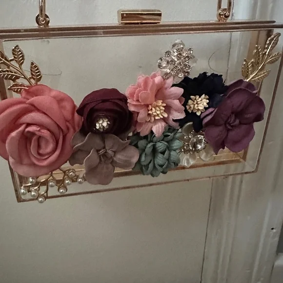 Floral & acrylic evening shoulder bag/clutch - Picture 3 of 10